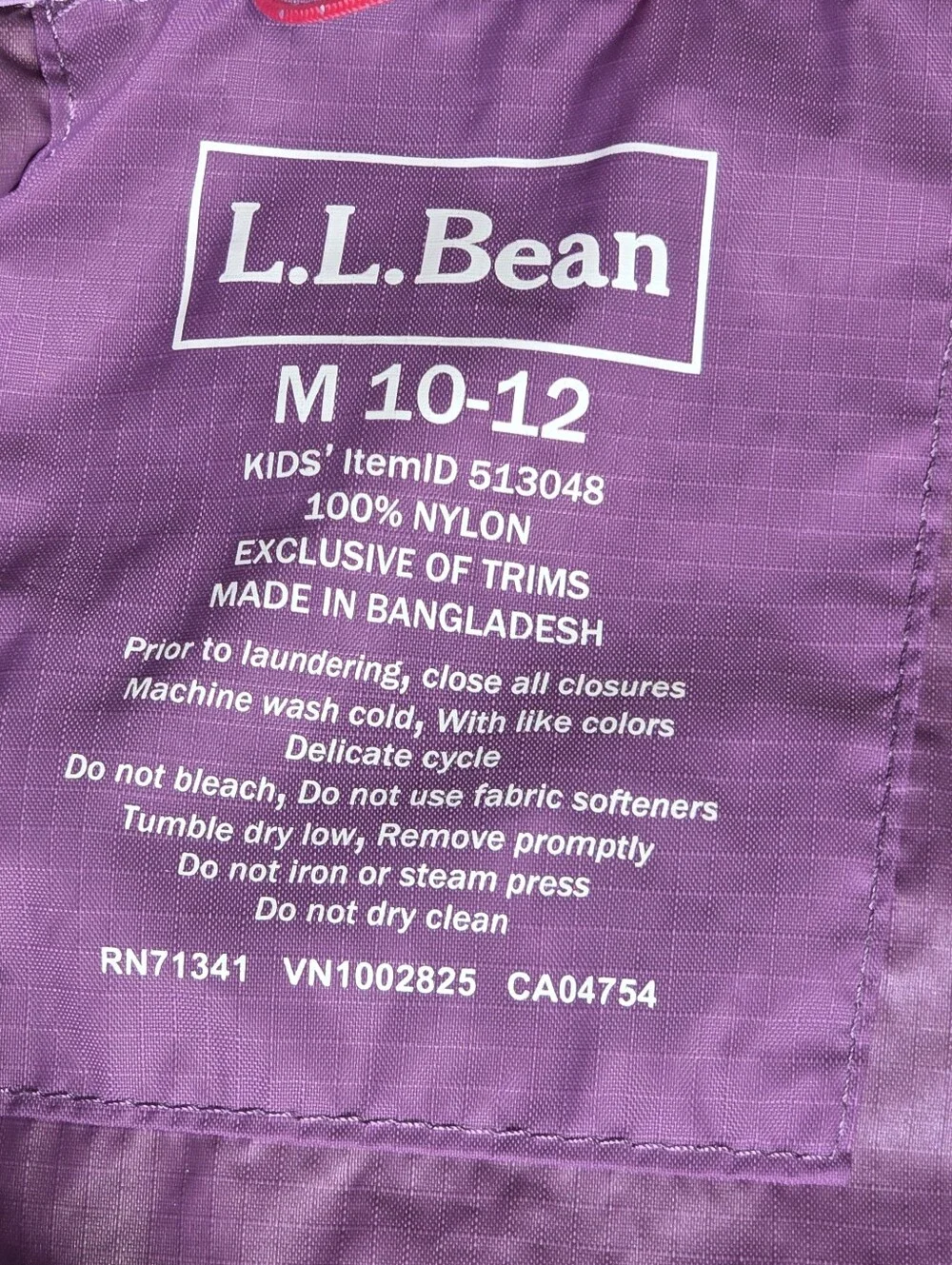 L.L. Bean Kids' Wind and Rain Jacket – Colorblock Pink/Purple – Size Medium